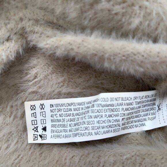 Womens Beige Boho Cottagecore Long Sleeve Faux Fur Fuzzy Sweater Crop Top / M - Picture 9 of 9